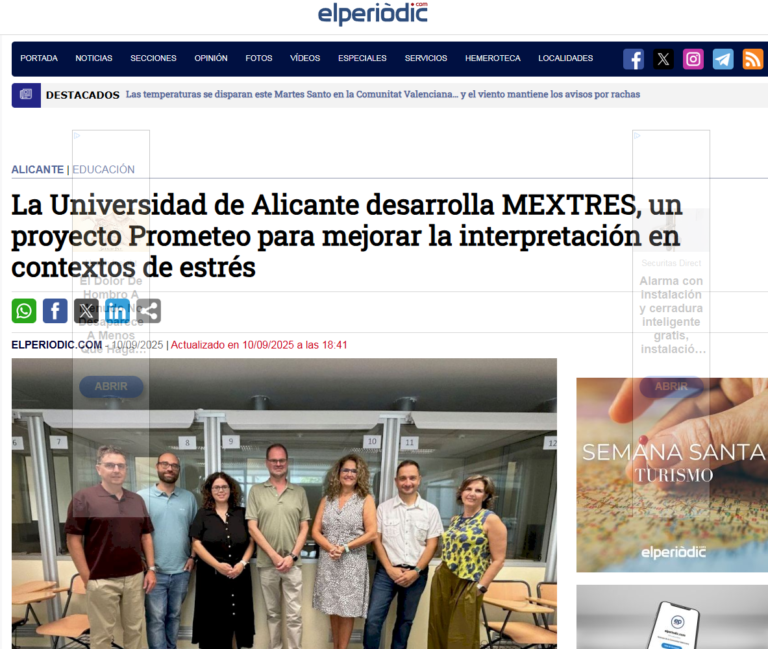 La Universidad de Alicante desarrolla MEXTRES, un proyecto Prometeo para mejorar la interpretación en contextos de estrés